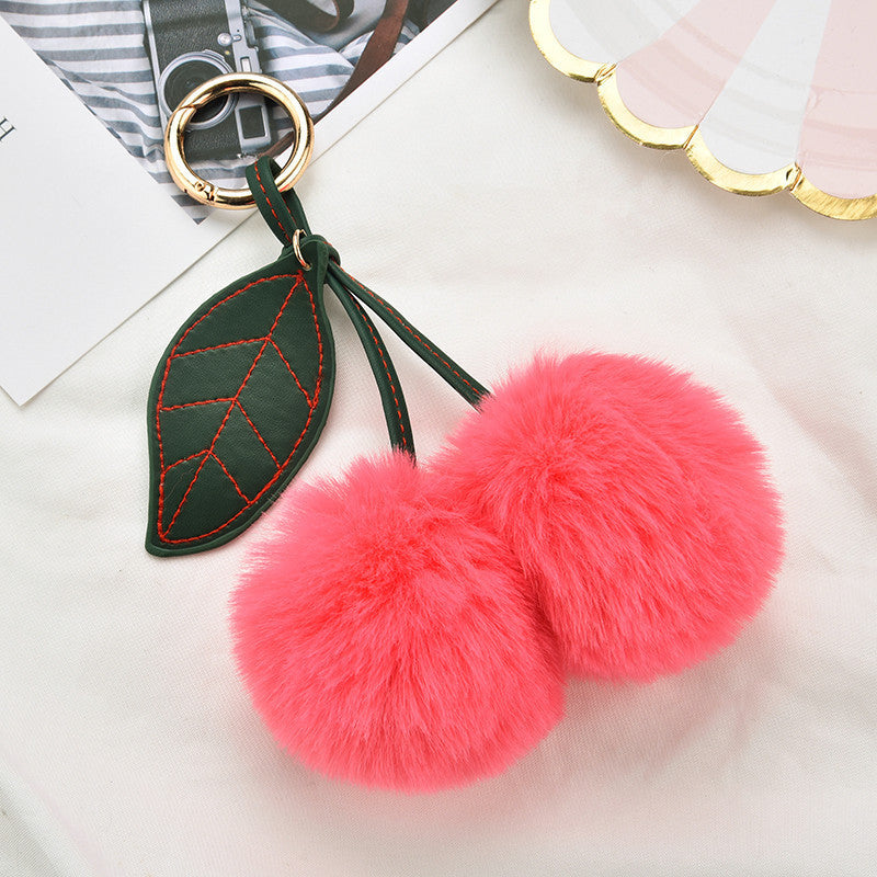 Wholesale fruit Cherry fur ball keychain imitation Rex rabbit fur bag pendant small jewelry